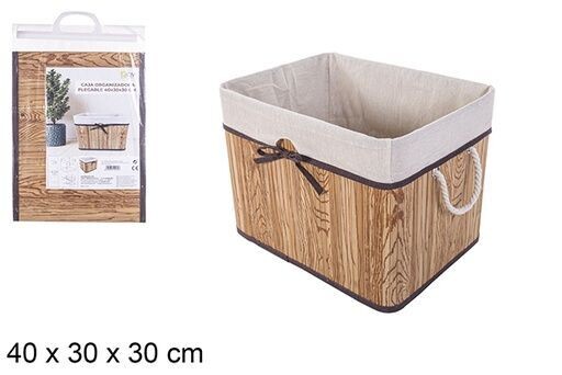 Caja organizadora bambú plegable natural forrada con lazo 40x30x30cm