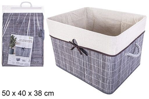Caja organizadora bambú plegable gris forrada con lazo 50x40x38cm