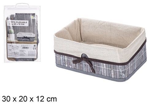Cesta bambú plegable gris rectangular forrada con lazo 30x20x12cm