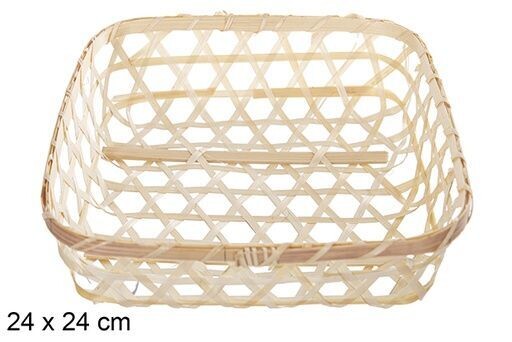 Cesta bambú cuadrada calada natural 24x24cm