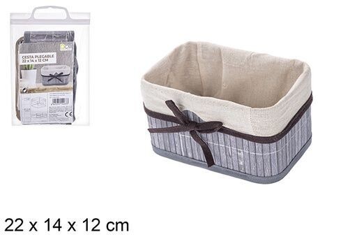 Cesta bambú plegable gris rectangular forrada con lazo 22x14x12cm