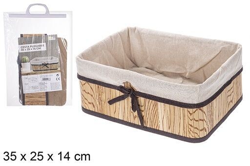 Cesta bambú plegable natural rectangular forrada con lazo 35x25x14cm