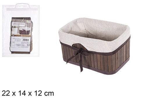 Cesta bambú plegable rectangular forrada caoba 22x14x12cm