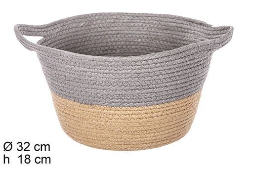 Cesta cuerda papel natural/gris con asas 32x18cm