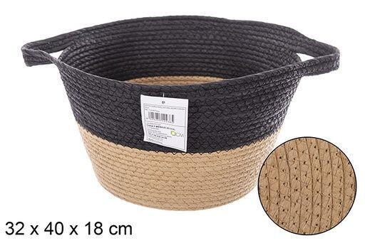 Cesta cuerda papel natural/negro con asas 32cm