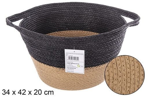 Cesta cuerda papel natural/negro con asas 34cm