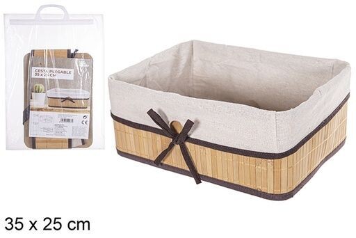 Cesta bambú plegable rectangular forrada natural 35x25x14cm
