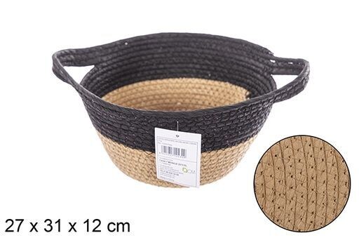Cesta cuerda papel natural/negro con asas 27cm