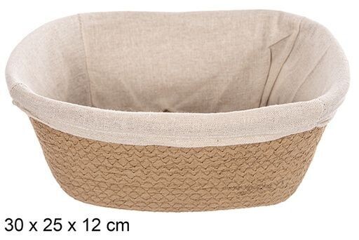 Cesta cuerda papel natural rectangular con tela 30x25cm