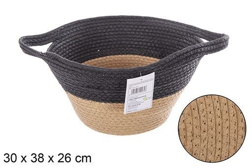 Cesta cuerda papel  natural/negro con asas 30cm