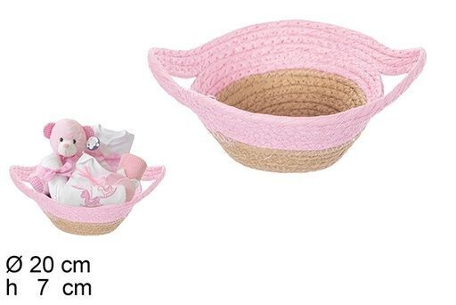 Cesta cuerda papel natural/rosa con asas 20x7cm