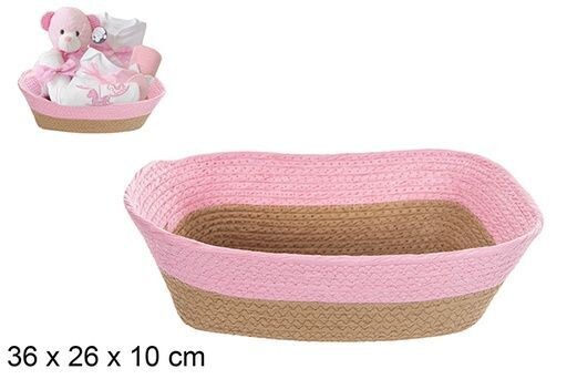 Cesta cuerda papel rectangular natural/rosa 36x26x10cm