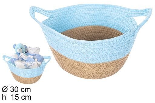Cesta cuerda papel natural/turquesa con asas 30x15cm