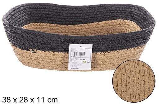 Cesta rectangular cuerda papel natural/negro 38x28cm