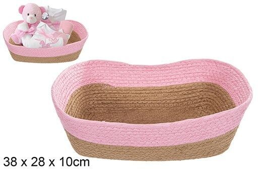 Cesta cuerda papel rectangular natural/rosa 38x28x10cm