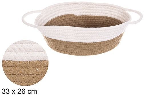 Cesta ovalada cuerda algodón con asas blanco/natural 33x26cm