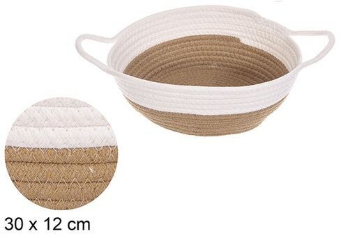 Cesta redonda cuerda algodón con asas natural/blanco 30x12cm