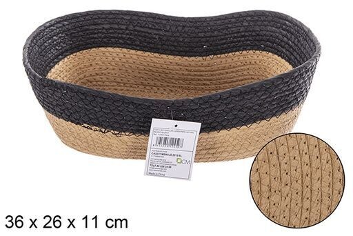 Cesta rectngular cuerda papel natural/negro 36x26cm