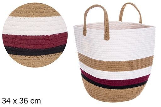 Cesta redonda cuerda algodón con asas multicolor 34x36cm