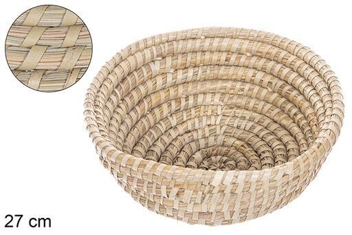 Cesta redonda seagrass cosida palma 27cm