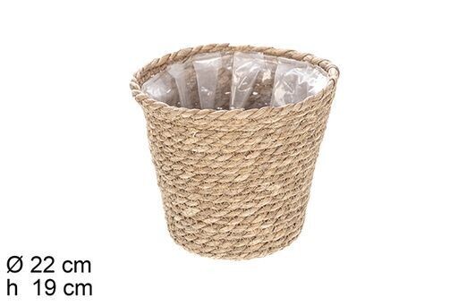 Macetero redondo seagrass natural forrado plástico 22x19cm