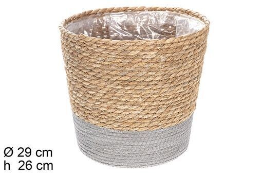 Macetero redondo seagrass y papel natural/gris forrado plástico 29x26cm