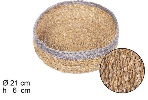 Cesta redonda seagrass natural borde yute gris 21cm
