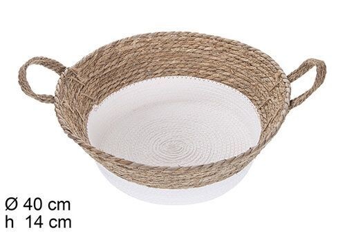 Cesta redonda seagrass y cuerda de papel blanco con asas 40x14cm