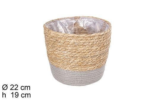 Macetero redondo seagrass y papel natural/gris forrado plástico 22x19cm