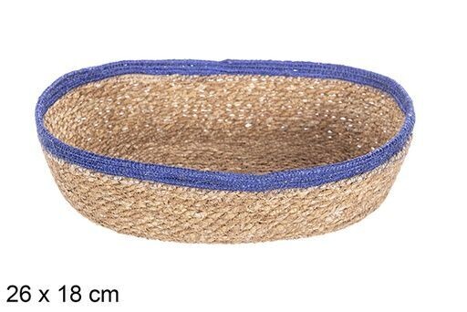 Cesta seagrass y yute azul ovalada 26x18cm