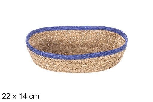 Cesta seagrass y yute azul ovalada 22x14cm