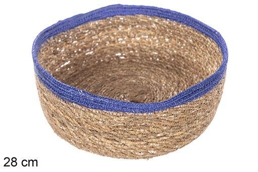 Cesta seagrass y yute azul redonda 28cm