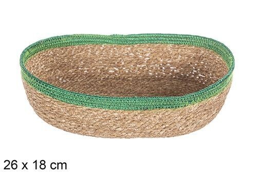 Cesta seagrass y yute verde ovalada 26x18cm