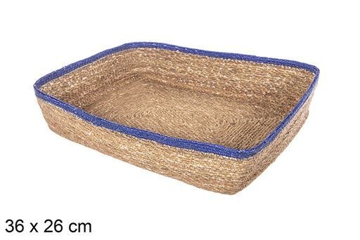 Cesta seagrass y yute azul rectangular 36x26cm