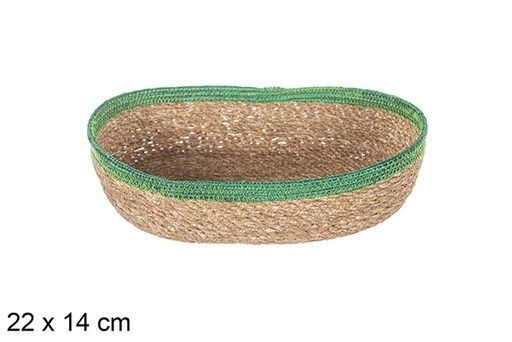 Cesta seagrass y yute verde ovalada 22x14cm