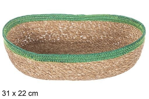 Cesta seagrass y yute verde ovalada 31x22cm