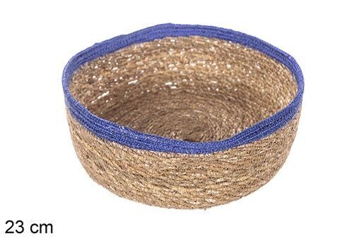Cesta seagrass y yute azul redonda 23cm