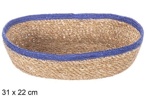 Cesta seagrass y yute azul ovalada 31x22cm