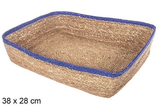 Cesta seagrass y yute azul rectangular 38x28cm