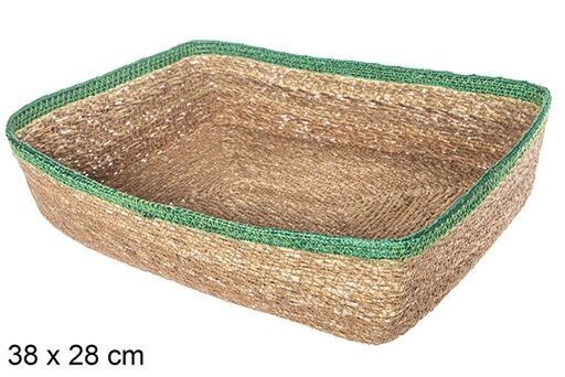 Cesta seagrass y yute verde rectangular 38x28cm