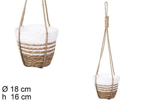 Jardinera colgante redonda seagrass y papel natural/blanco 18x16cm
