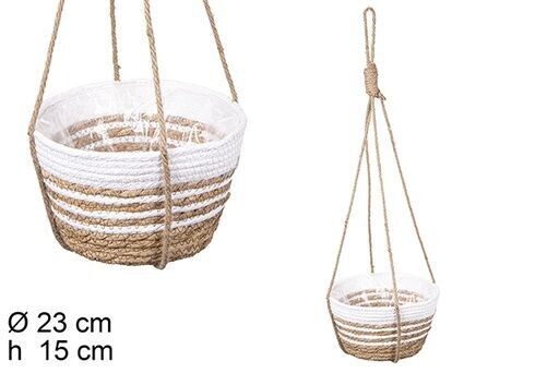 Jardinera colgante seagrass y papal natural/blanco forrada plástico 23x15cm
