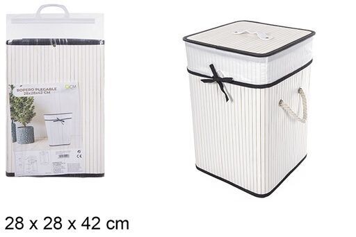 Ropero bambú plegable blanco cuadrado con forro 28x42cm