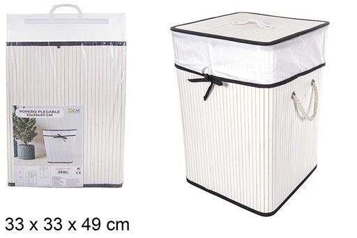 Ropero bambú plegable blanco cuadrado con forro 33x49cm