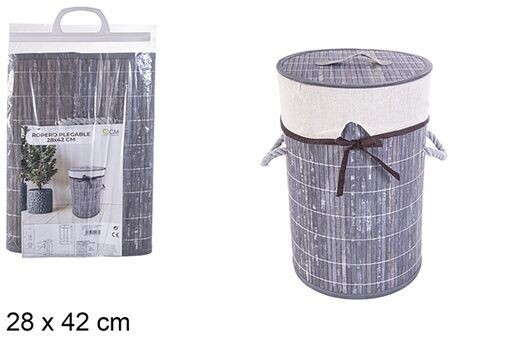 Ropero bambú plegable gris redondo con forro 28x42cm