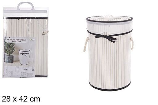Ropero bambú plegable redondo con forro blanco 28x42cm