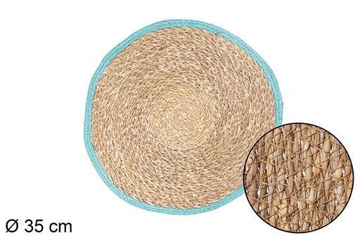 Salvamantel seagrass borde yute turquesa 35cm