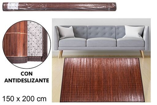 Tapis bambou marron bandes 11mm bord pp 150x200cm