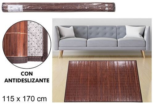 Tapis bambou marron bandes 11mm bord pp 115x170cm