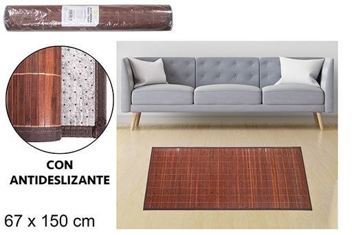 Tapis bambou marron bandes 11mm bord pp 67x150cm